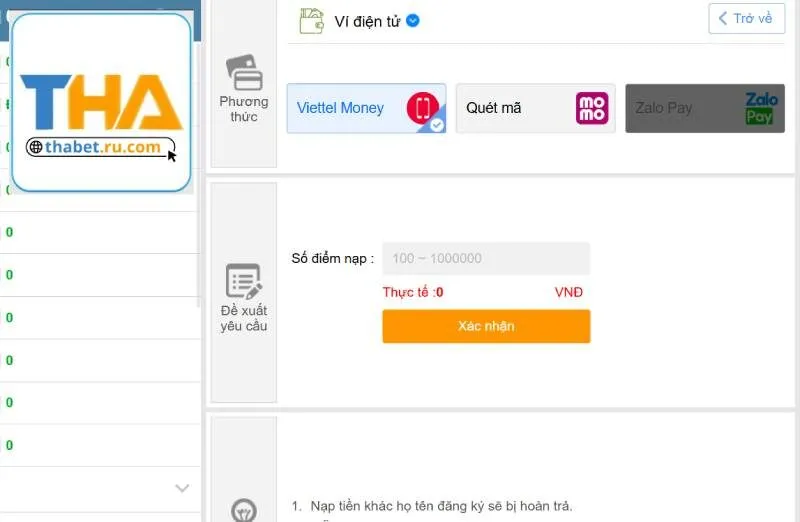 cược Thabet qua ví điện tử tiện lợi