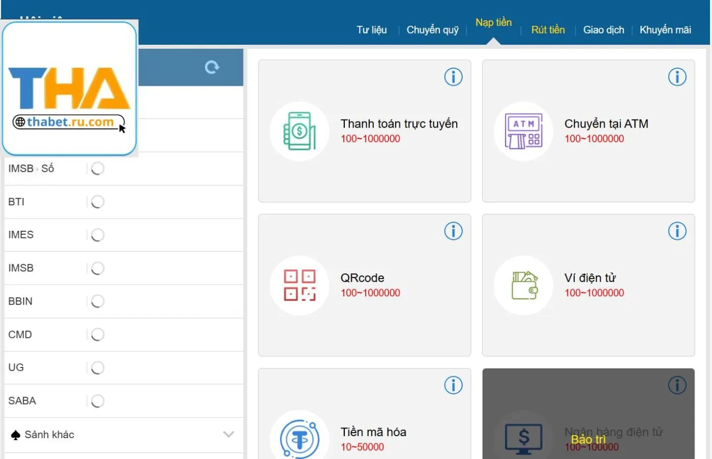 phương thức nạp tiền cá cược